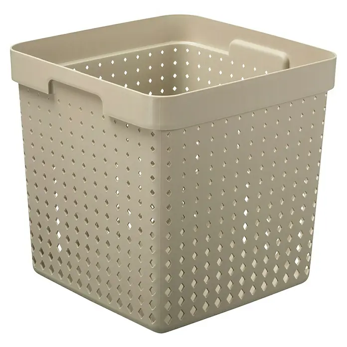Aufbewahrungsbox Seoul - L x B x H: 29,6 x 29,6 x 29,6 cm, Kunststoff, Beige - Beiger Kunststoffkorb mit Griffen und Lochmuster, ideal für Aufbewahrung und Organisation.