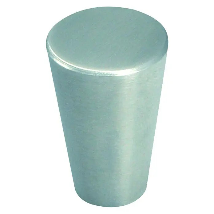 Nesu Pomo para muebles 8296 - Ø x Al: 15 x 22 mm - Un solo tirador de mueble plateado en forma de cono, ideal para cajones o armarios. El metal añade un toque moderno.