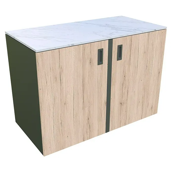 Bellano Living Outdoorküchen-Modul Doppelschrank - Eiche, B x T x H: 126,8 x 63,4 x 93,5 cm - Modernes Sideboard mit Marmorplatte und Holzfronten. Das Möbelstück ist ideal für Wohn- oder Essbereich geeignet.
