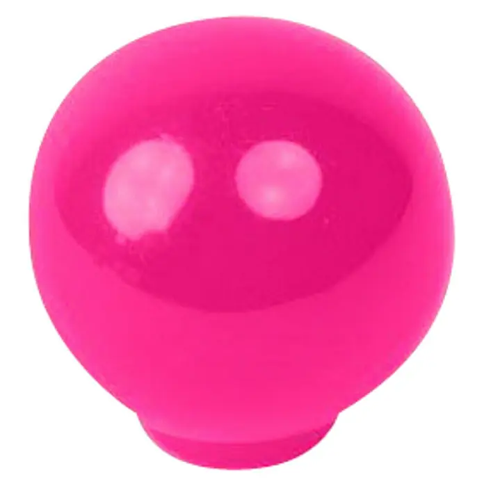 Nesu Pomo para muebles 626 - Tipo de tirador del mueble: Botón, Ø x Al: 34 x 34 mm, Plástico, Rosa, Brillante - Primer plano de un botón de joystick de arcade de color rosa brillante, con reflejos brillantes y una forma redondeada.