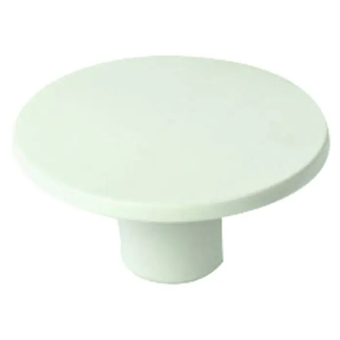 Nesu Pomo para muebles 7704 Blanco - Ø x Al: 40 x 23 mm, Plástico - Primer plano de un soporte para tartas redondo y blanco con base de pedestal. Ideal para exhibir tartas.