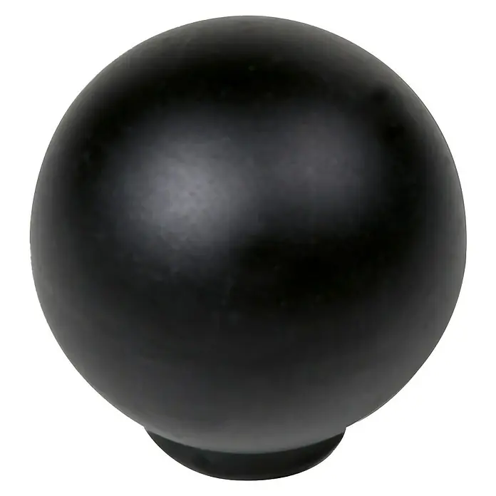Nesu Pomo para muebles 626 - Tipo de tirador del mueble: Botón, Ø x Al: 29 x 29 mm, Plástico, Negro, Mate - Primer plano de una elegante bola negra. Una decoración moderna y elegante que realza cualquier habitación.