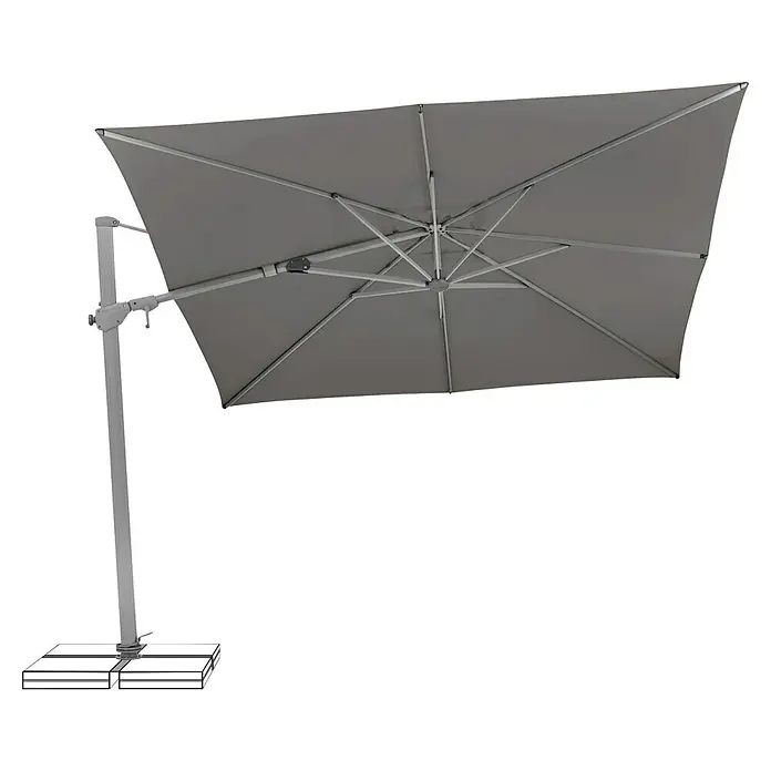 Suncomfort Ampelschirm Varioflex - Steingrau, Bespannungsmaß (L x B): 300 x 300 cm - Hier sehen wir einen Sonnenschirm mit einem soliden Standfuß, der Schatten spendet und vor Sonne schützt.
