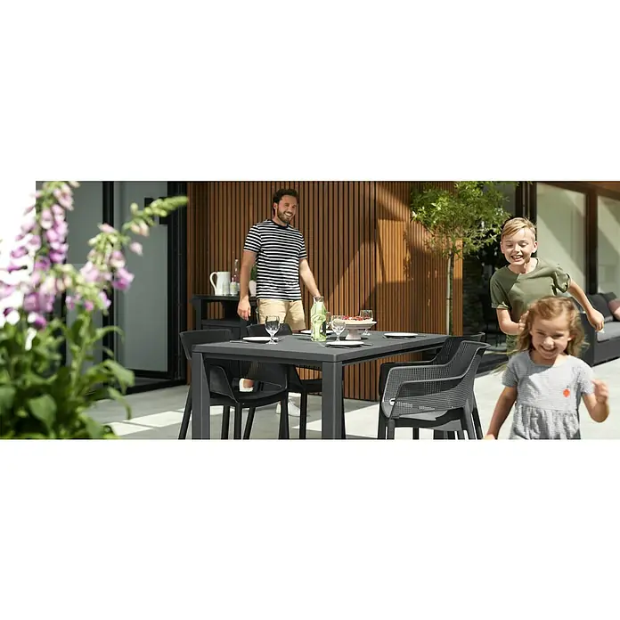 Keter Silla de jardín Elisa - 53 x 62 x 78,4 cm, Polipropileno, Antracita - Un elegante juego de patio con mesa y sillas, perfecto para cenar al aire libre y entretener, ideal para momentos en familia.