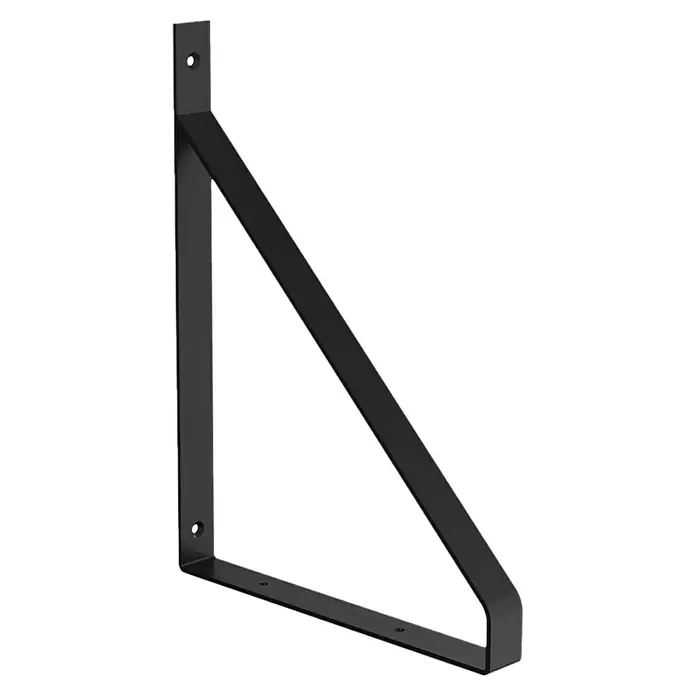 Walteco Wandkonsole - B x L: 22 x 30 cm, Stahl - Eine Nahaufnahme einer schwarzen Regalhalterung mit Löchern zur Befestigung an einer Wand oder einem Regal.