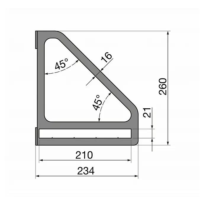Walteco Wandkonsole Inspira - L x B x H: 26 x 23,4 x 26 cm, Stahl, Mattschwarz - Technische Zeichnung einer Eckhalterung mit Maßangaben.