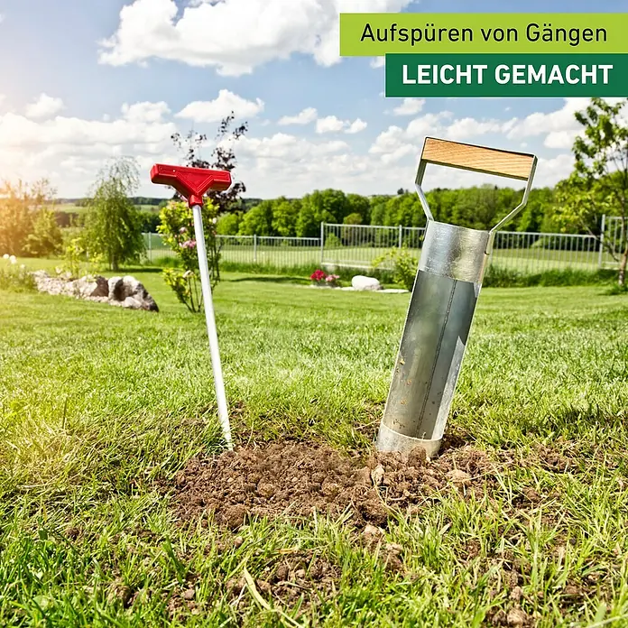 Windhager Zubehör-Set für Wühlmausfallen - 2 -tlg., Metall, Verzinkt - Gartenwerkzeug zum Aufspüren von Gängen: Das Set enthält einen Gangfinder und eine Erdlochstanze für die Gartenarbeit.
