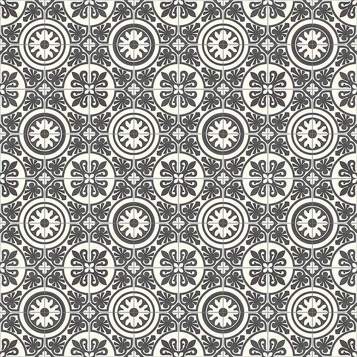 Beauflor PVC-Boden Meterware Plaza - 200 cm, Lagos, Dunkelgrau/Weiß - Ein dekoratives Fliesenmuster in Grau und Weiß, ideal für stilvolle Innenräume und zur Verschönerung von Böden und Wänden.
