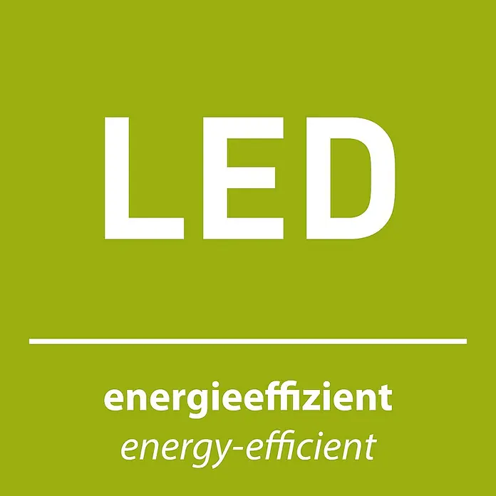 Just Light LED-Dekoleuchte Neon Bar - Neon Bar, L x B x H: 8,5 x 29,5 x 24 cm, Netzbetrieben - Ein grünes LED-Energiespar-Logo mit weißer Schrift, das für energieeffiziente Beleuchtung wirbt.