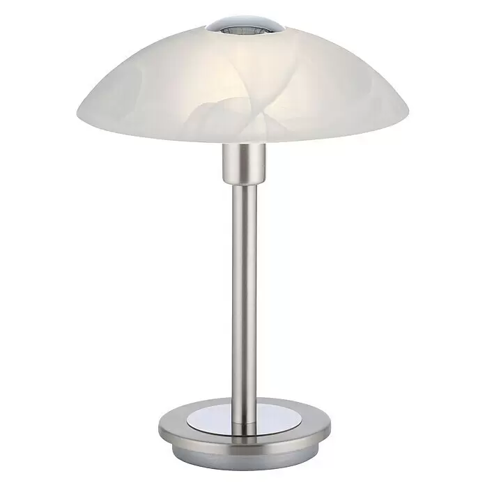 Paul Neuhaus Tischleuchte Enova - 3 W, L x B x H: 20 x 20 x 28 cm, Stahl, Weiß - Moderne Tischlampe mit gebürstetem Metallsockel und Stiel, sowie weißem, mattiertem Glasschirm und Chromakzent.