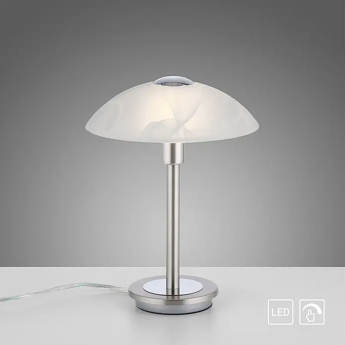 Paul Neuhaus Tischleuchte Enova - 3 W, L x B x H: 20 x 20 x 28 cm, Stahl, Weiß - Elegante LED-Tischleuchte mit satiniertem Glasschirm und silberfarbenem Metallsockel. Ideal als Nachttischlampe oder dekorative Beleuchtung.