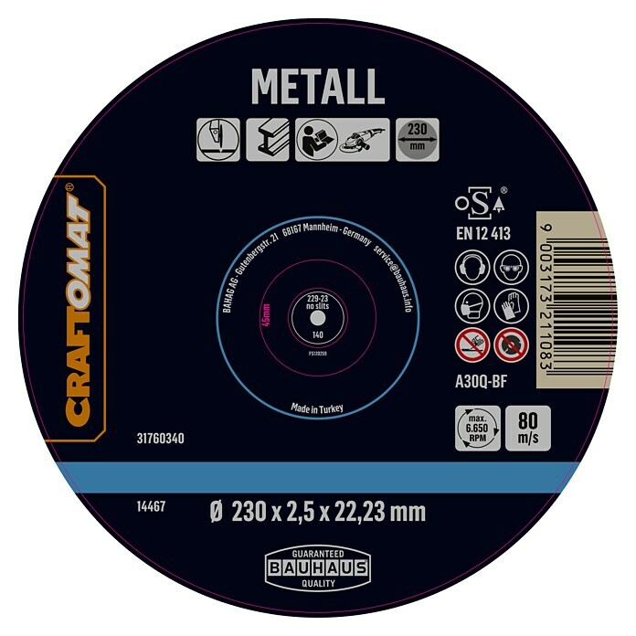 Craftomat Doorslijpschijf A30Q-BF (Geschikt voor: Metaal, Schijfdiameter: 230 mm, 5 st.) | BAUHAUS