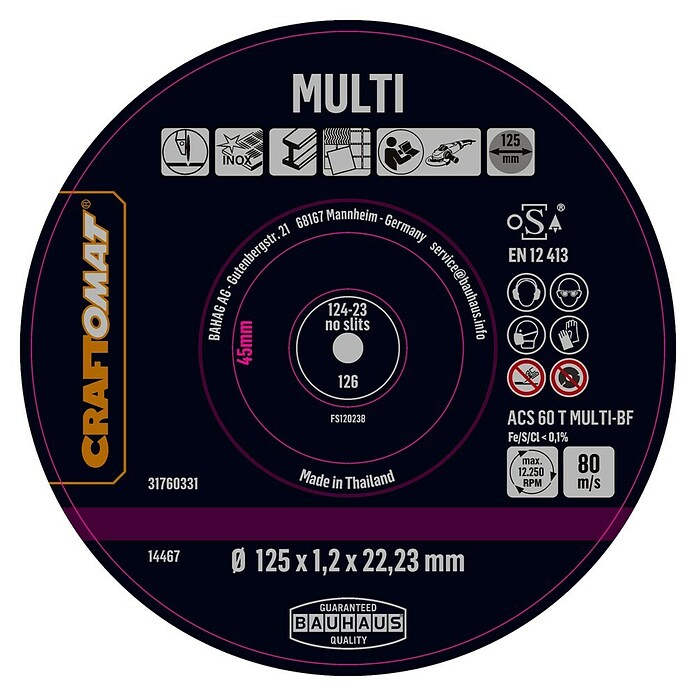 Craftomat Doorslijpschijf ACS60T Multi-BF (Schijfdiameter: 125 mm, Dikte plaat: 1,2 mm, 10 st.) | BAUHAUS