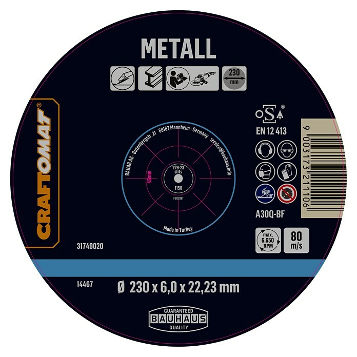 Craftomat Rezna ploča za metal A30Q-BF  (Prikladno za: Metal, Promjer rezne ploče: 230 mm, Debljina plohe: 6 mm) | BAUHAUS