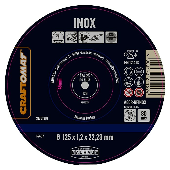 Craftomat Doorslijpschijf A6OR-BFINOX (Schijfdiameter: 125 mm, Dikte plaat: 1,2 mm, 10 st.) | BAUHAUS