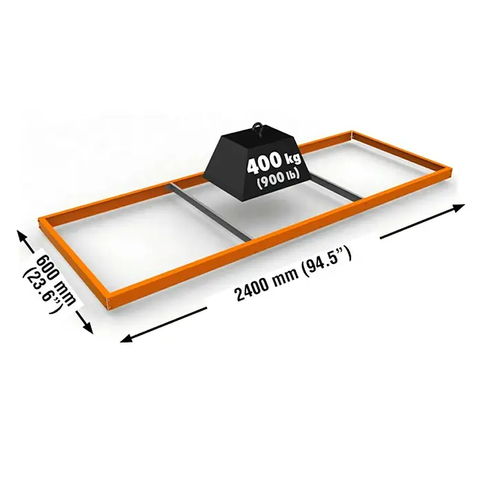 Simonrack Simonforte Estante adicional - L x An: 240 x 60 cm, Naranja - Ilustración de un marco naranja con una carga de 400 kg colocada encima, se muestran dimensiones.