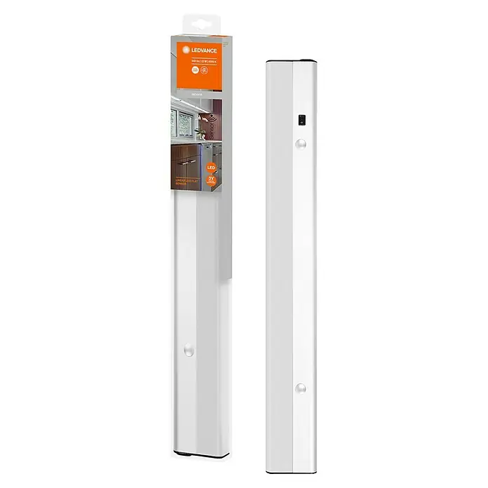 Osram LED-Unterbauleuchte LED Flat - 12 W, Länge: 52,7 cm, Neutralweiß - Produktansicht der LEDVANCE Linear LED Flat Sensor Leuchte, präsentiert in der Verpackung und separat.