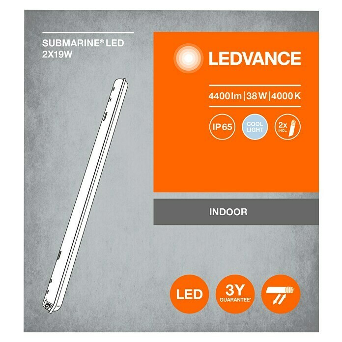 Ledvance LED letev za vlažne prostore Submarine  (Dolžina: 150 cm, Barva svetlobe: Nevtralno bela, 40 W, IP65) | 3094 - Feuchtraum Lichtleiste | CAKA - Zweckleuchten | CAK - Technisches Licht | CA - Beleuchtung | C - Elektro | BAUHAUS