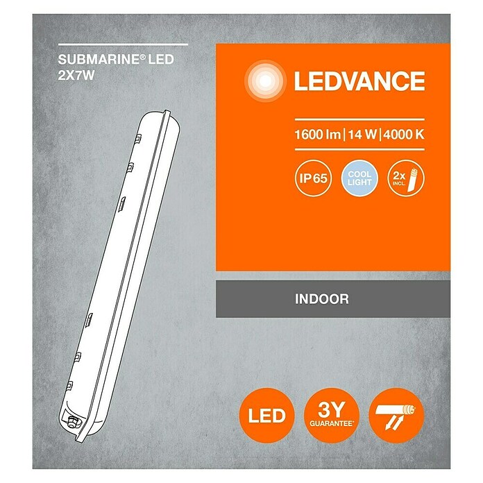 Osram LED-Feuchtraum-Lichtleiste Submarine (2 x 6 W, Länge: 60 cm, IP65)