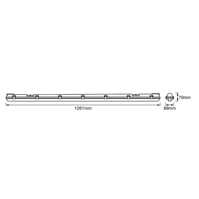 Osram Tira de luz LED antihumedad Essential - L x An x Al: 126,1 x 6,9 x 6,4 cm, Color de luz: Blanco frío, 15 W, IP65 - Luminaria LED lineal, dimensiones: 1261mm largo, 70mm alto, 69mm ancho.