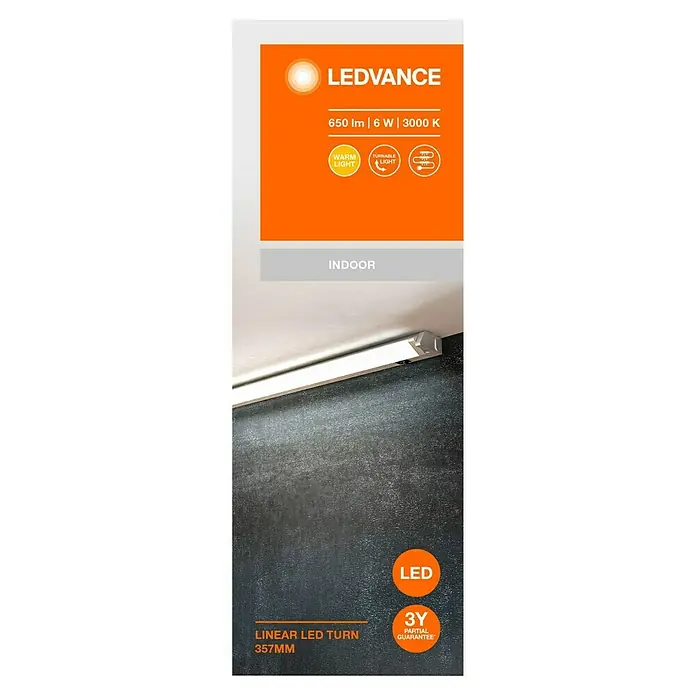 Ledvance Lámpara LED bajo mueble Turn - 6 W, Blanco cálido, Largo: 35,7 cm - Imagen del producto LEDVANCE Linear LED Turn 357mm, una luz LED interior eficiente y giratoria con iluminación blanca cálida.