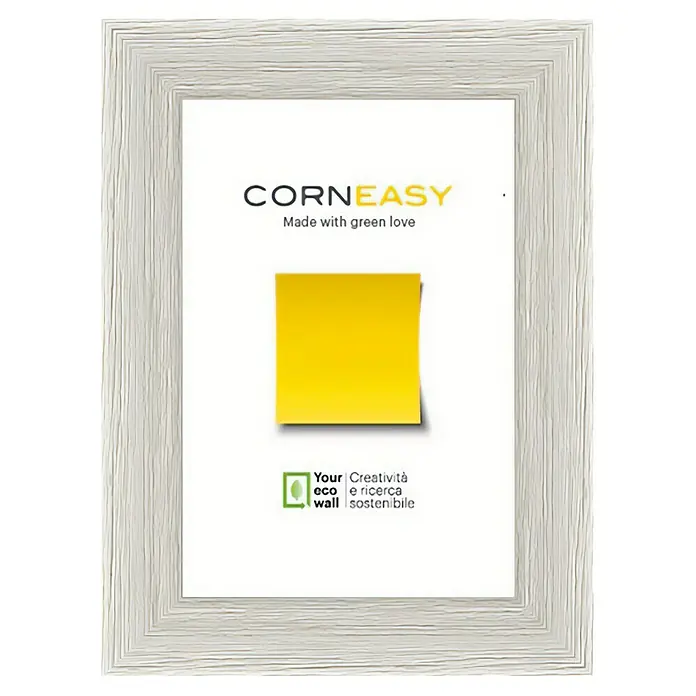 Marco de fotos Corneasy Jupiter - 18 x 24 cm, Blanco - Un marco de fotos blanco con la marca "CORNEASY" y el lema "Made with green love", que ofrece una forma elegante de mostrar recuerdos.