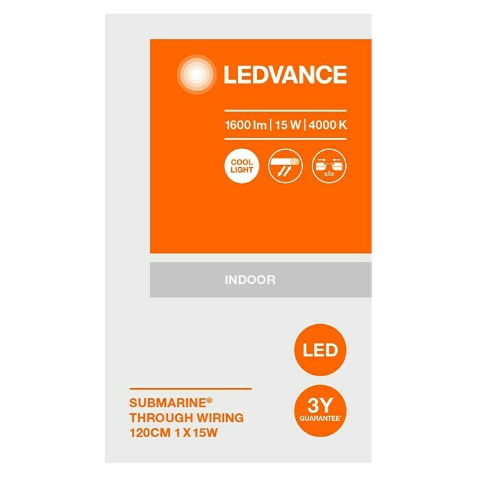 Ledvance LED letev za vlažne prostore Submarine  (Do x Š x V: 120 x 6,6 x 7,5 cm, Barva svetlobe: Hladno bela, 15 W, IP65) | 3094 - Feuchtraum Lichtleiste | CAKA - Zweckleuchten | CAK - Technisches Licht | CA - Beleuchtung | C - Elektro | BAUHAUS