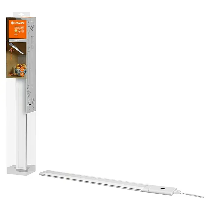 Ledvance Lámpara fluorescente LED slim - 10 W, Blanco, Largo: 50 cm, 1 ud. - Imagen de una luz LEDVANCE para armario con sensor de movimiento, tanto en su embalaje como por separado. Iluminación práctica para interiores.