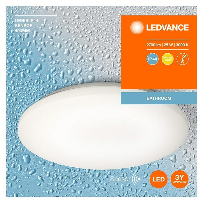 Osram LED-Sensor-Deckenleuchte rund Silara (22 W, Ø x H: 40 x 8,8 cm, Warmweiß, Bad) | BAUHAUS