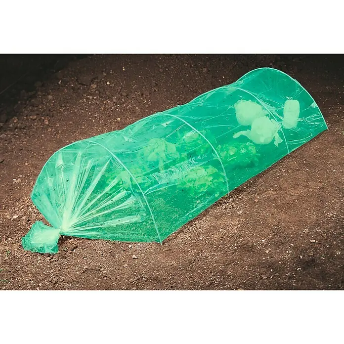 Windhager Folientunnel Komplettset - L x B: 3,5 x 1 m, Grün - Bild eines grünen Mini-Gewächshauses, das Pflanzen vor Schädlingen und schlechtem Wetter schützt. Ideal für den Garten.