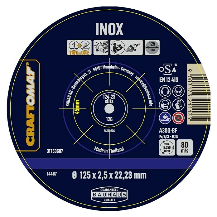 Craftomat Rezni disk A30Q-BF  (Prikladno za: Plemeniti čelik, Promjer rezne ploče: 125 mm) | BAUHAUS