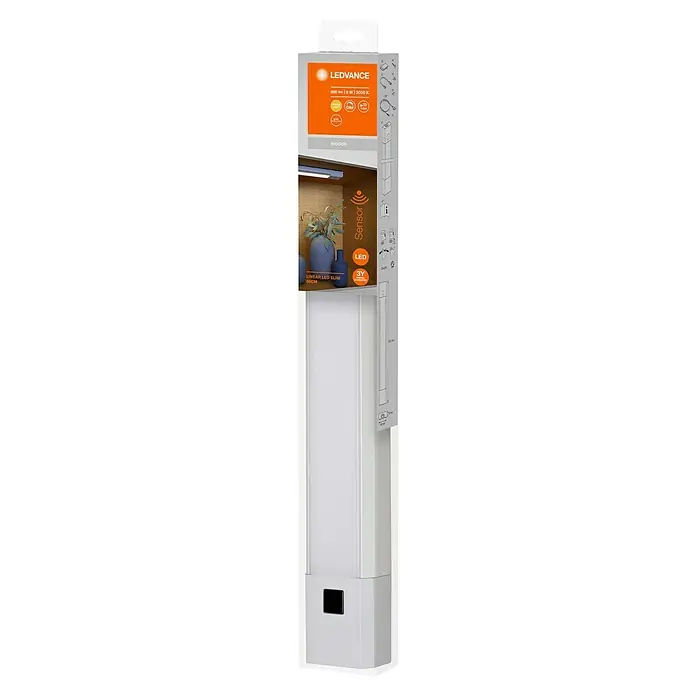 Ledvance LED-Unterbauleuchte Linear Slim Dim Sensor - Lichtfarbe: Warmweiß, 50 cm - Das Bild zeigt eine LEDVANCE Linear LED Slim Leuchte mit Bewegungssensor, ideal für den Innenbereich, 8W, 3000K und 800 Lumen.