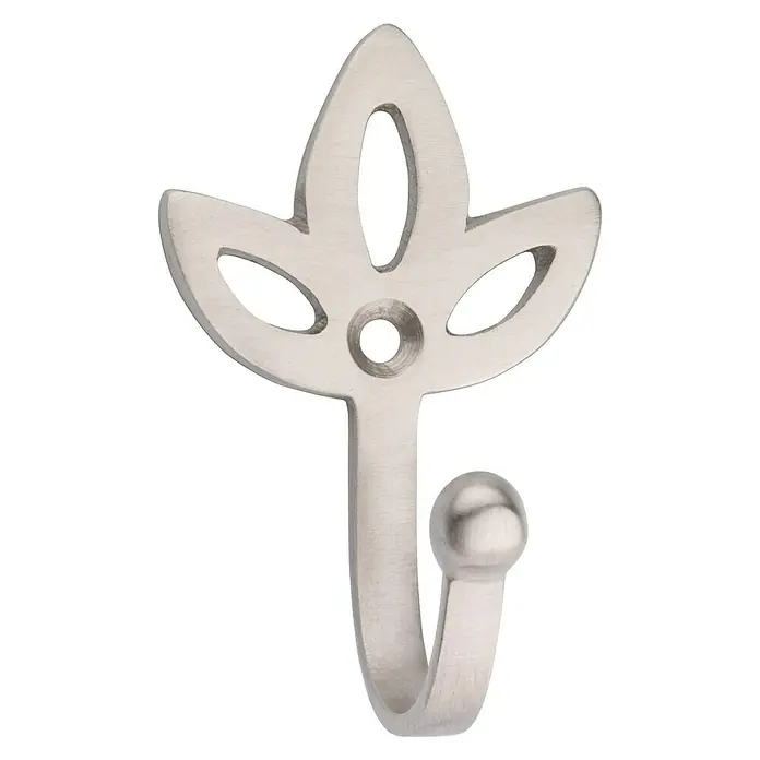 Inofix Gancho para colgar 3751 - An x Al: 4 x 6,6 cm, Latón, Niquelado - Elegante colgador en forma de hoja de níquel cepillado, perfecto para una solución de almacenamiento elegante.