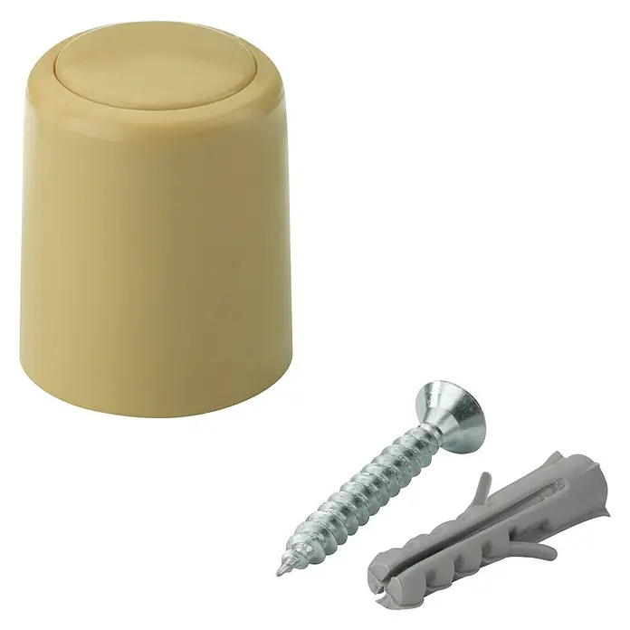 Inofix Tope de puerta 3040 - Plástico, Beige - Un tope de puerta beige con tornillo y taco, perfecto para proteger paredes y muebles de golpes y daños accidentales.