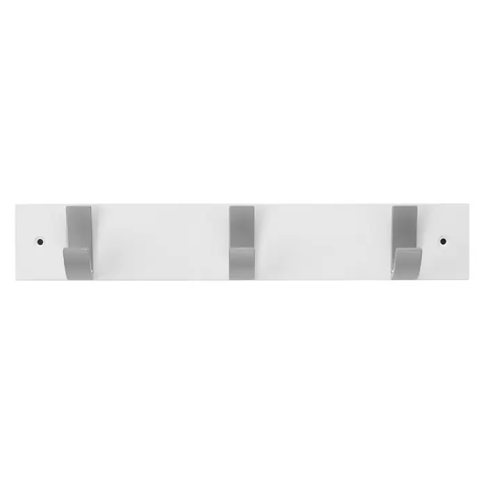 Inofix Perchero 3703 - L x An x Al: 36 x 6 x 6 cm, Madera, Blanco - Perchero de pared blanco con tres ganchos plateados para un almacenamiento elegante de chaquetas y accesorios en el pasillo o dormitorio.