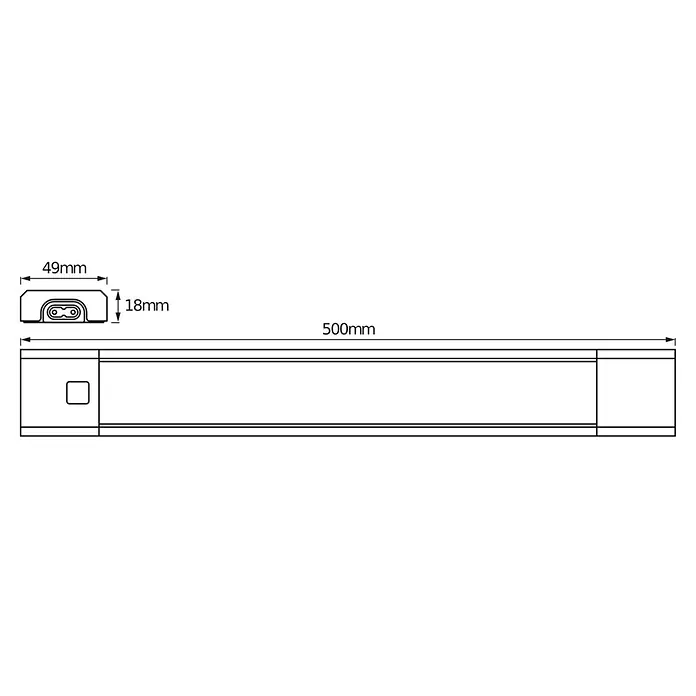 Ledvance LED-Unterbauleuchte Linear Slim Dim Sensor - Lichtfarbe: Warmweiß, 50 cm - Produktansicht mit den Maßen 49 mm, 18 mm und 500 mm zur detaillierten Darstellung der Produkteigenschaften.