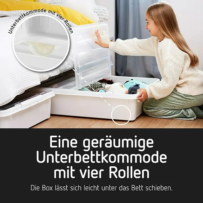 SmartStore Unterbettbox Bedroller 60 L - L x B x H: 79 x 59 x 18,5 cm, 60 l - Unterbettkommode mit vier Rollen. Die Box lässt sich leicht unters Bett schieben und bietet geräumigen Stauraum für Spielsachen.