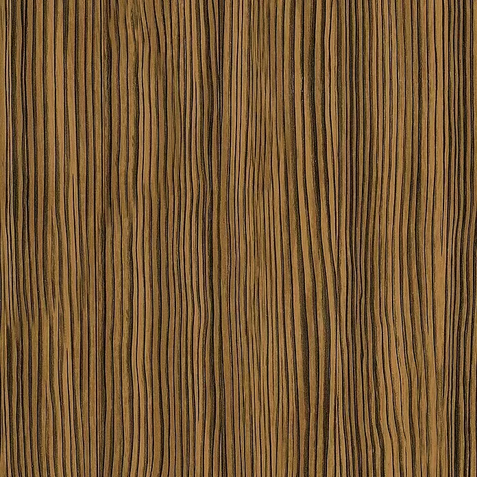 FN Neuhofer Akustikpaneel Acustico - Zebrano, L x B x S: 1.195 x 572,5 x 19 mm - Braune Holzmaserung mit markanten dunklen, wellenförmigen vertikalen Streifen, nahtlose Textur.