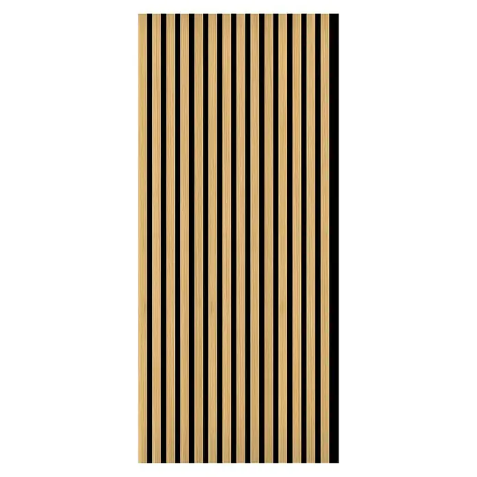 FN Neuhofer Akustikpaneel Acustico - Eiche natur, L x B x S: 1.195 x 572,5 x 19 mm - Holzpaneele mit vertikalen Latten und schwarzen Zwischenräumen für eine moderne Wandverkleidung. Ideal für Innenräume, die einen natürlichen Akzent benötigen.