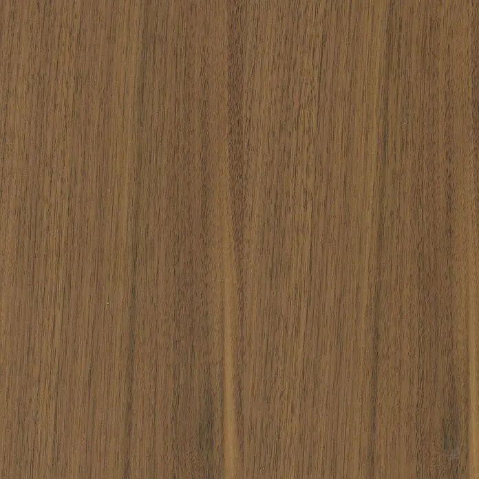 FN Neuhofer Akustikpaneel Acustico - Walnuss, L x B x S: 1.195 x 572,5 x 19 mm - Nahaufnahme eines natürlichen Walnuss-Holzfurniers mit einer feinen Maserung, ideal für Möbel.