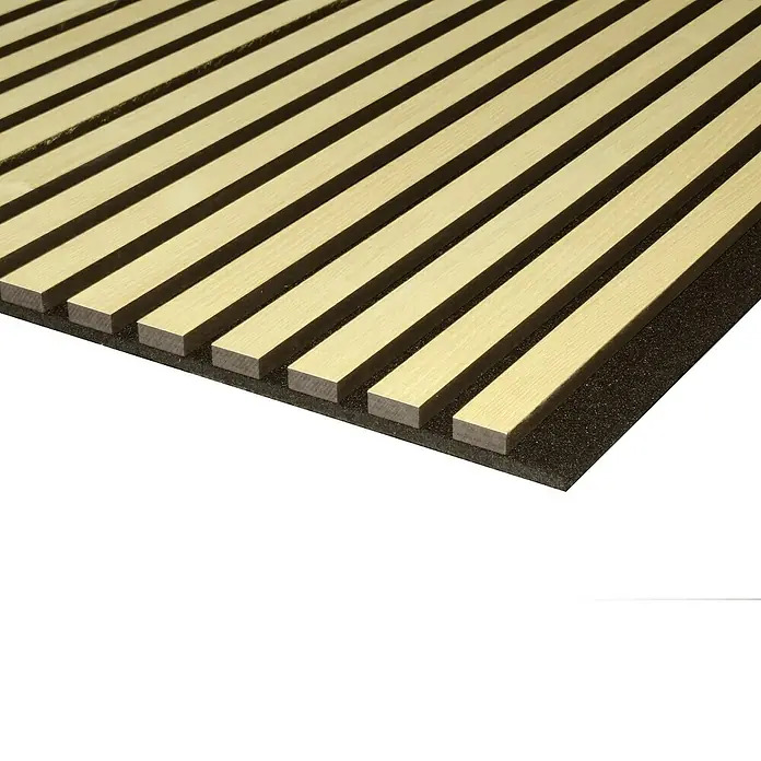FN Neuhofer Akustikpaneel Acustico - Esche, L x B x S: 2.670 x 572,5 x 19 mm - Holzpaneel mit akustischem Hintergrund für Wand- oder Deckenverkleidung. Moderne Holzverkleidung mit geradlinigem Design für Innenräume.