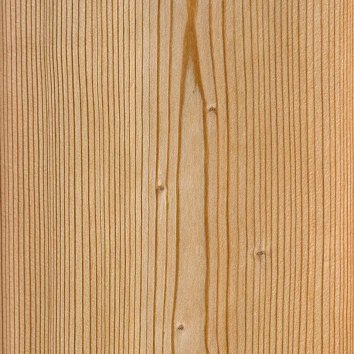 FN Neuhofer Akustikpaneel Acustico - Lärche, L x B x S: 2.670 x 572,5 x 18 mm - Nahaufnahme von hellem Holz mit feiner Maserung und Astlöchern, ideal für Möbelbau und Innenausbau.