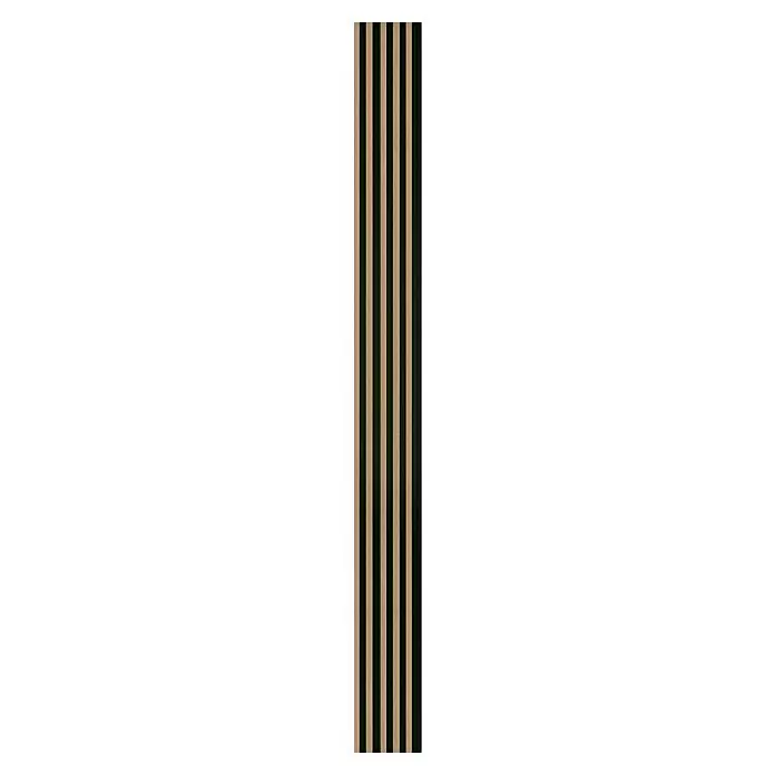 FN Neuhofer Wandpaneel Wally WA010 - Eiche Lamello, 2.670 x 118 x 12 mm - Vertikale Wandplatte mit abwechselnden hellbraunen Holz- und dunkelgrünen Streifen.