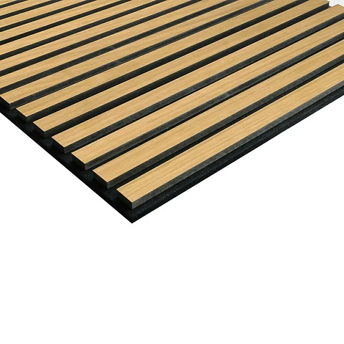 FN Neuhofer Akustikpaneel Acustico - Eiche natur, L x B x S: 560 x 560 x 19 mm - Holzpaneele mit schwarzen Akustikfilz: Elegantes Design für Wand- und Deckenverkleidung, ideal zur Schallabsorption und Raumgestaltung.