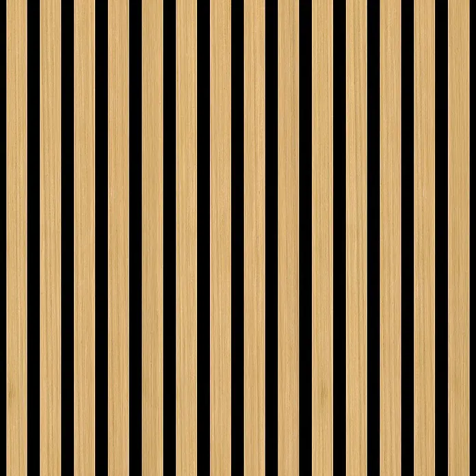 FN Neuhofer Akustikpaneel Acustico - Eiche natur, L x B x S: 560 x 560 x 19 mm - Holzpaneele mit einer hellen Holzoberfläche und schwarzen Fugen, die eine moderne und elegante Wandgestaltung ermöglichen.