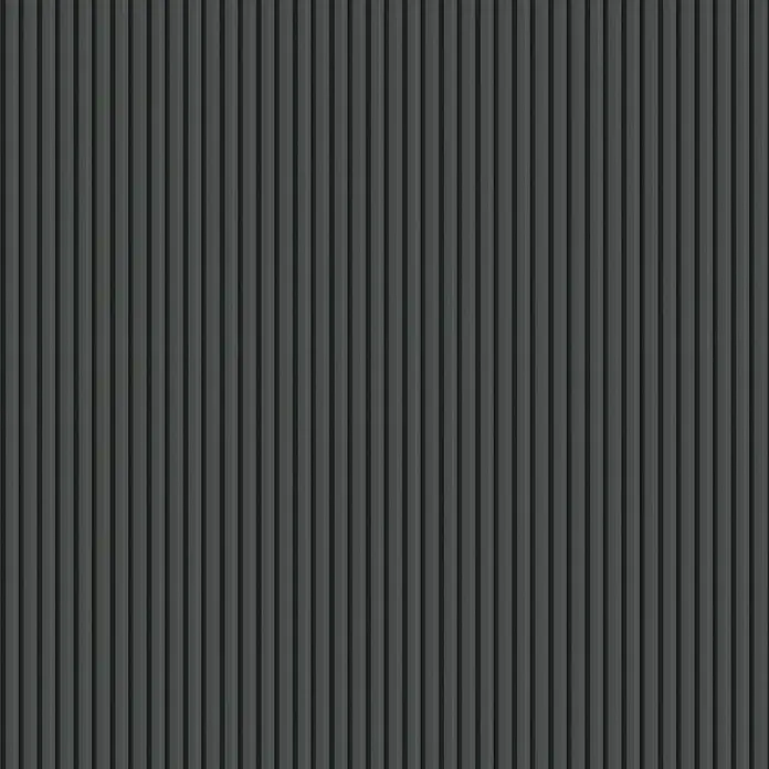 FN Neuhofer Wandpaneel Wally WA090 - Eiche schwarz, 2.670 x 118 x 12 mm - Eine Nahaufnahme einer grauen, vertikal geriffelten Wand, die eine moderne und strukturierte Oberfläche zeigt.