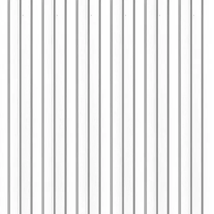 FN Neuhofer Wandpaneel Wally WA030 - Weiß, 2.670 x 118 x 12 mm - Detailaufnahme einer weißen Holzvertäfelung mit vertikalen Brettern und subtilen Schatten, ideal für Hintergründe und Texturen.