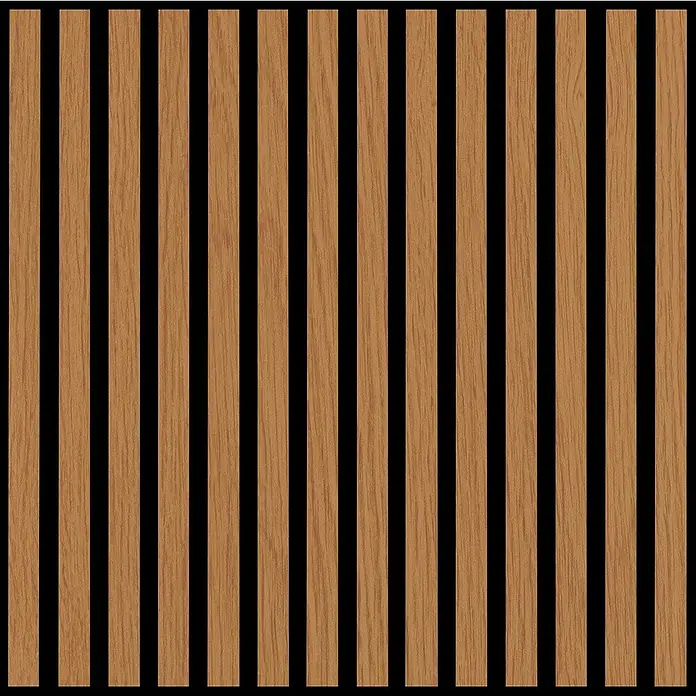 FN Neuhofer Akustikpaneel Acustico - Eiche foliert, L x B x S: 560 x 560 x 19 mm - Holzpaneele mit dunklem Hintergrund, ideal für moderne Raumgestaltung und zur Verbesserung der Akustik.