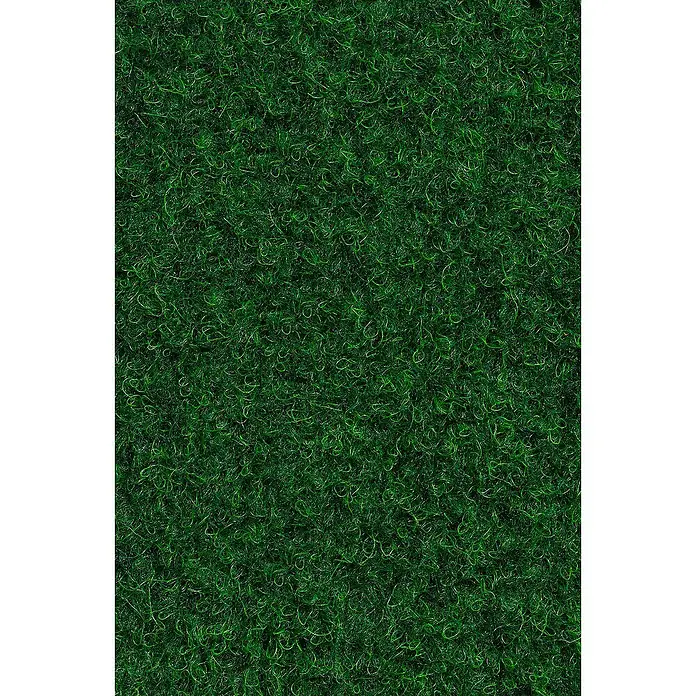 Rasenteppich Meterware Green - Breite: 400 cm, Grün, Mit Drainagenoppen - Nahaufnahme von Kunstrasen mit grünen Fasern, ideal für Gärten, Balkone und Spielplätze. Strapazierfähiger und pflegeleichter Rasenteppich.
