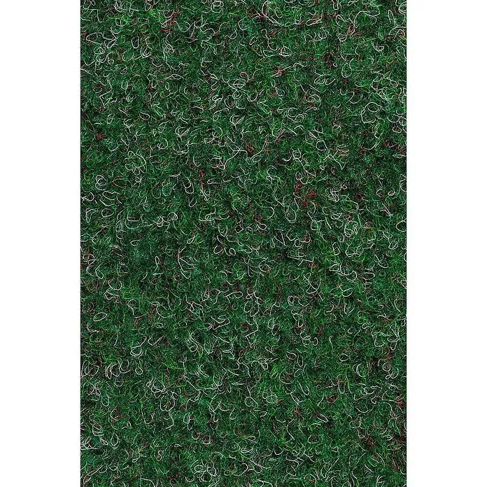 Rasenteppich Meterware Green - Breite: 200 cm, Jägergrün, Mit Drainagenoppen - Grüner Teppichboden mit weißen und roten Akzenten für eine lebendige und stilvolle Bodengestaltung.